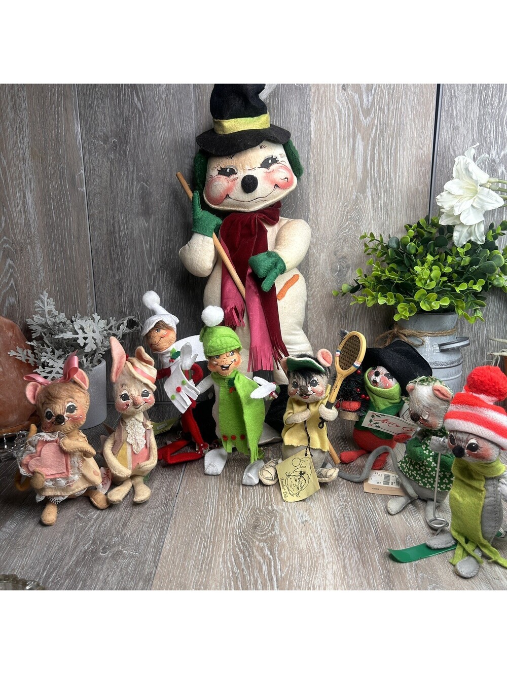 Vintage Annalee Dolls Lot of 9 - Christmas Elves, Mice, Snowman, Collectibles